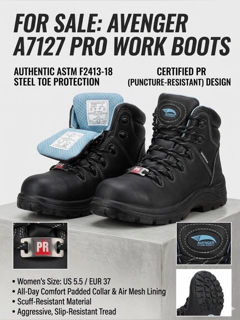 Avenger Womens A7127 Framer CT Boots US 5.5 Composite Toe Black Great Condition - Picture 1 of 2